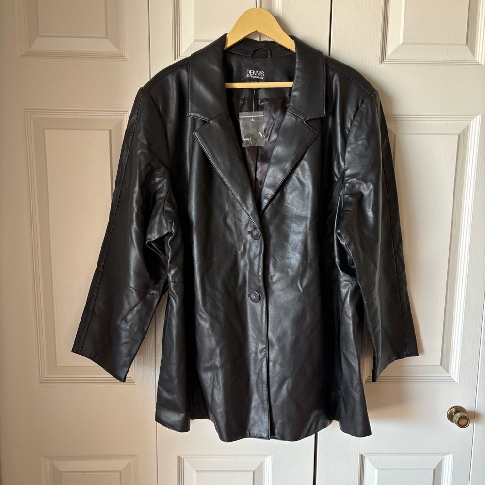 Dennis Basso | Luxe Faux A-Line Leather Jacket. NWOT. Chic. Relaxed fit. Size 1X